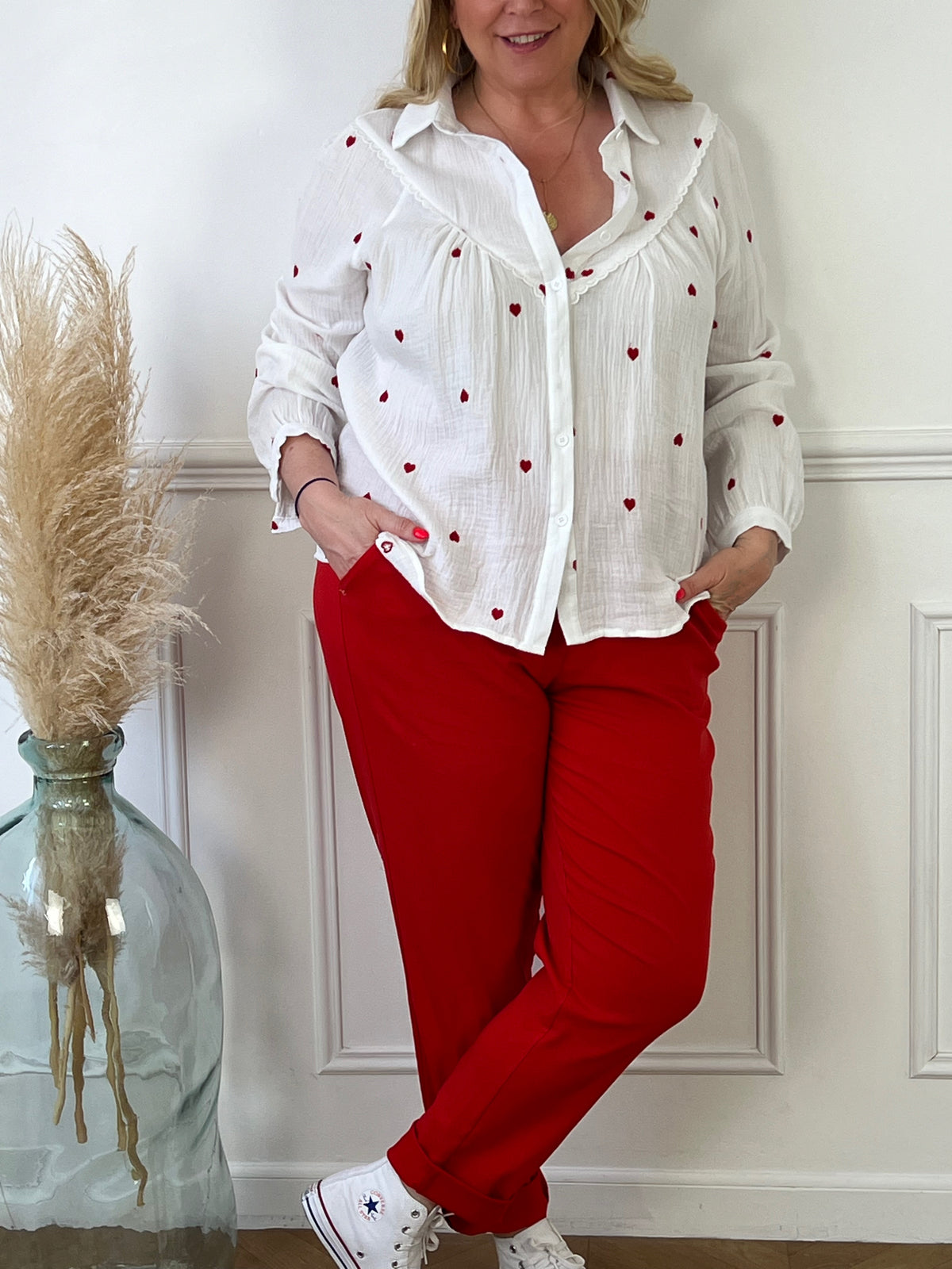 Chemise écrue et rouge : Sania