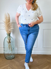 Ecru-blaue Bluse aus Baumwollgaze: Esma