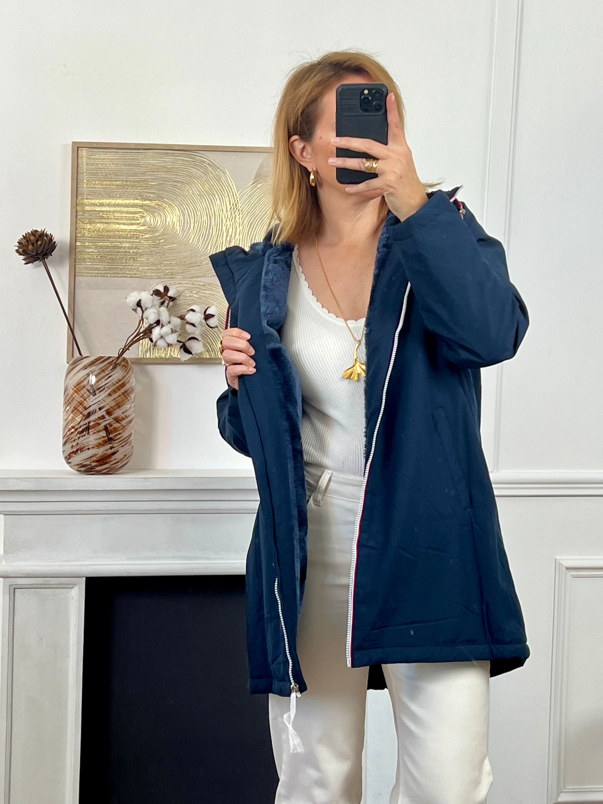 Manteau fourré long bleu marine : Anais