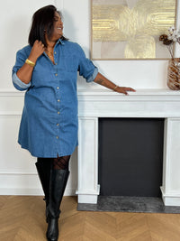 Robe bleue en jean grande taille : Kella