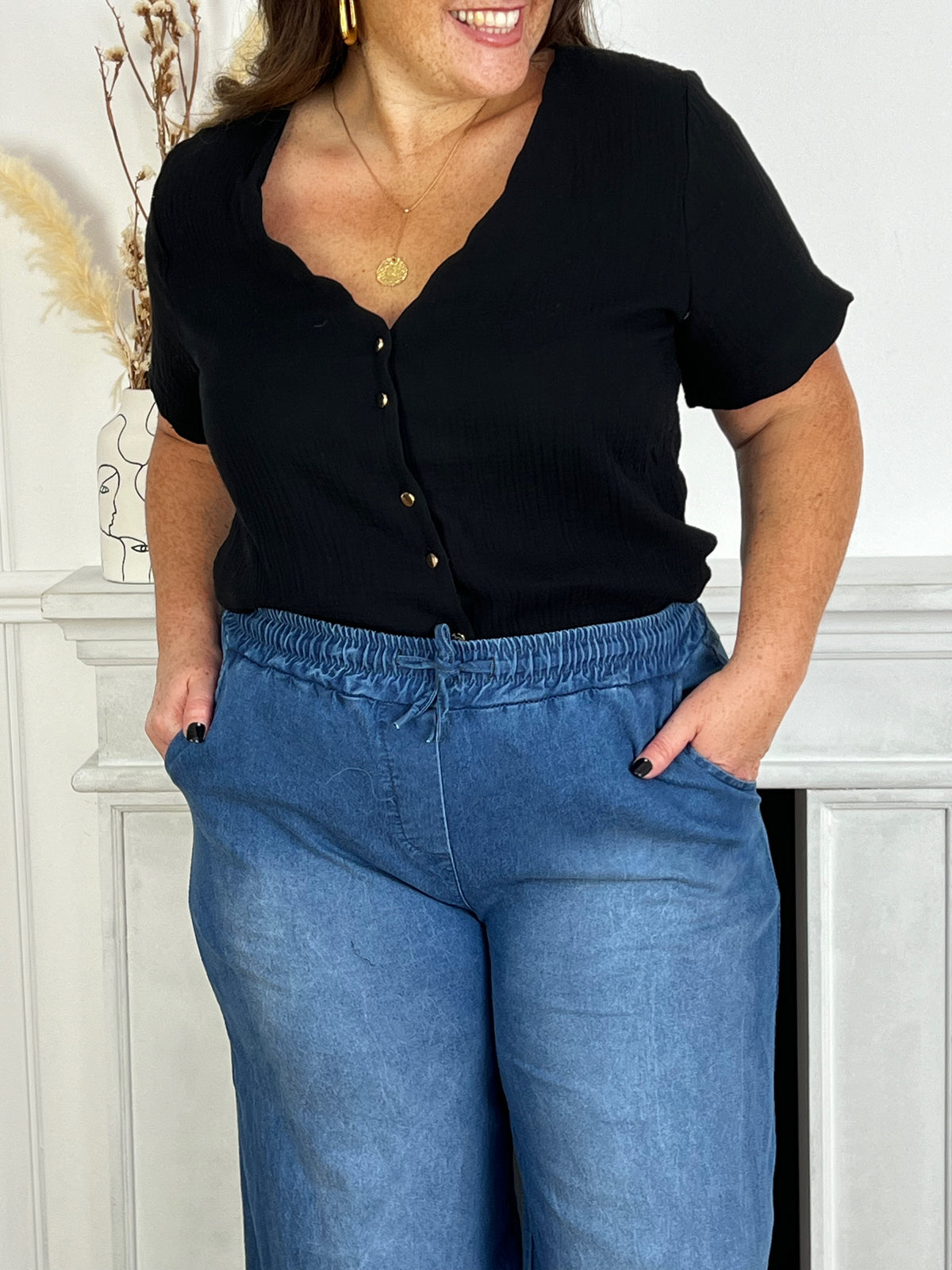Chemise noire en gaze de coton Curve : Kira