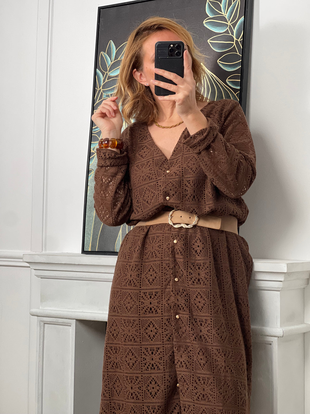 Brown long embroidered dress: Venus