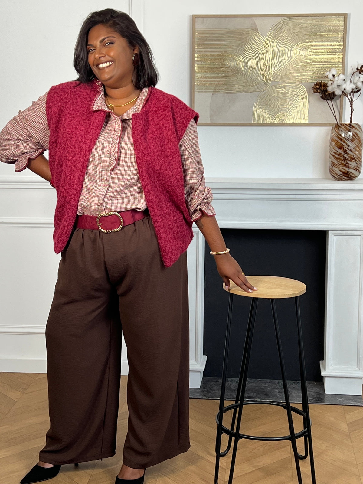 Chemise bordeaux à motifs grande taille : Angelia