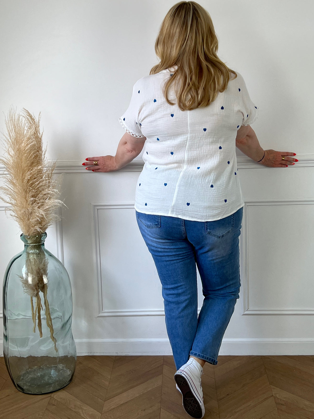 Ecru-blaue Bluse aus Baumwollgaze: Esma