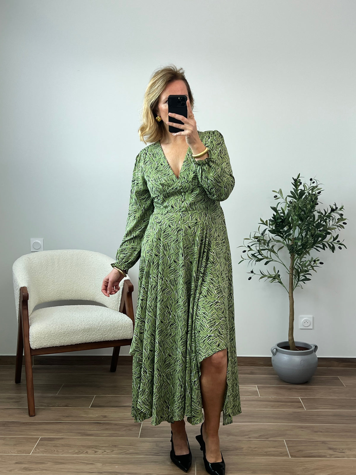 Robe longue verte à motifs : Elvalia