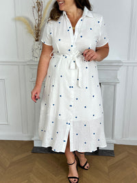 Robe longue écrue cœurs bleus : Naomi