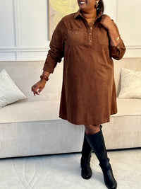 Robe velours courte marron grande taille : Cora