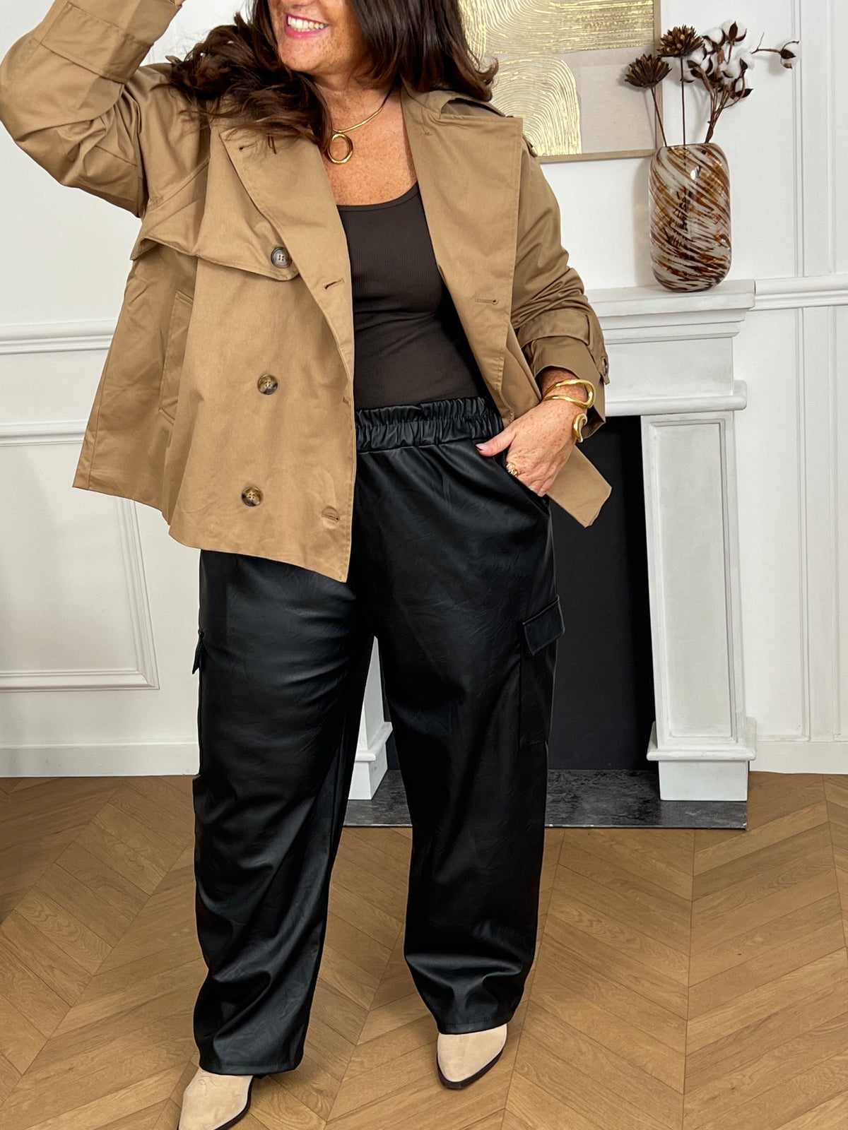 Cargo simili noir grande taille : Jade