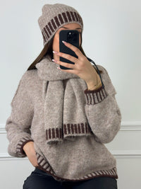 Ensemble bonnet et écharpe taupe : Lysa - Loïcia