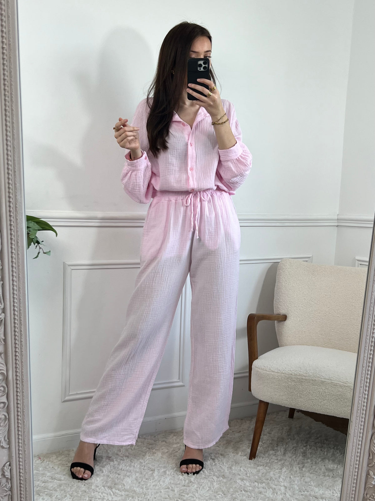 Pantalon rose gaze de coton : Jolina