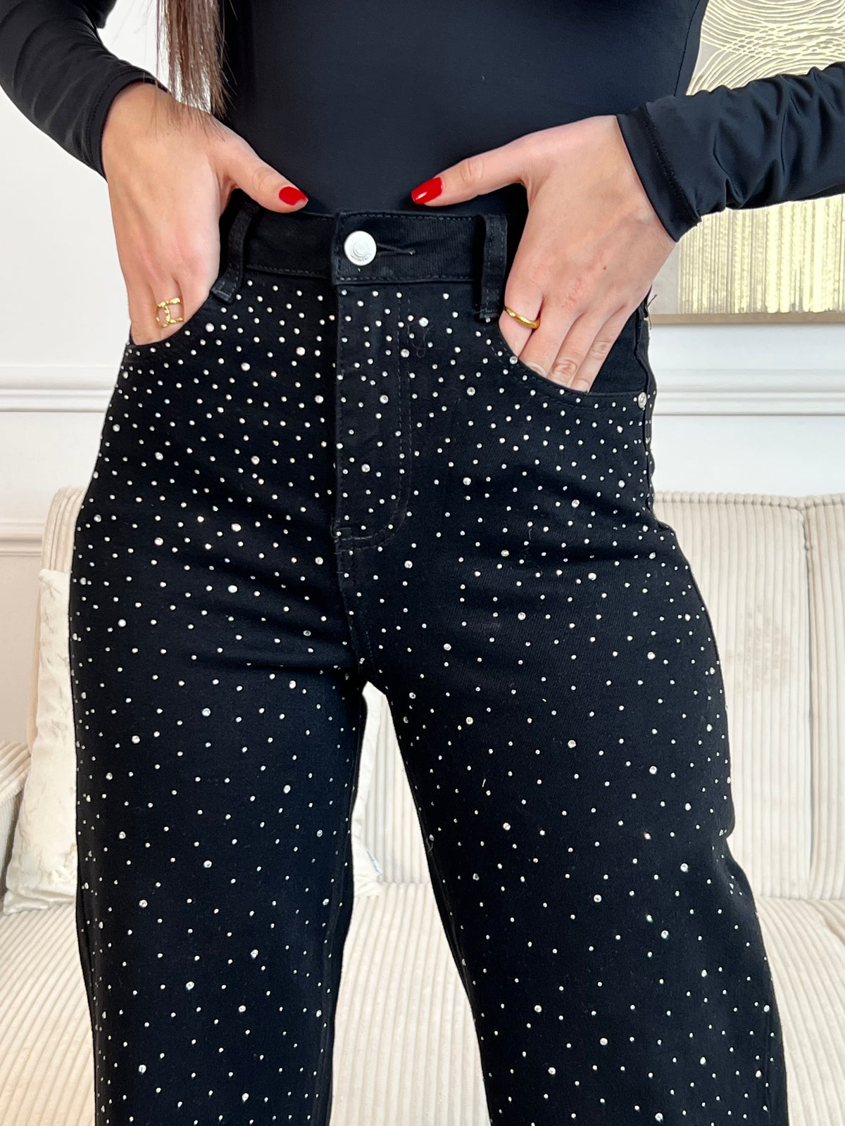 Jean palazzo noir strass : Romane