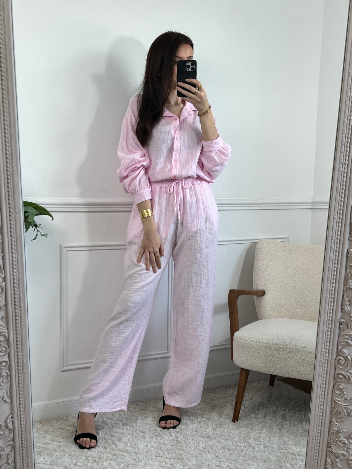 Pantalon rose gaze de coton : Jolina