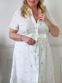 Ecru long dress with gold hearts: Naomi
