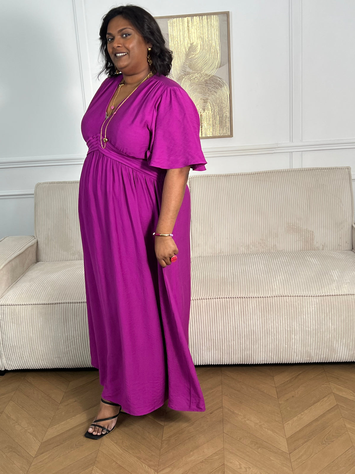 Robe longue violette grande taille : Kyra