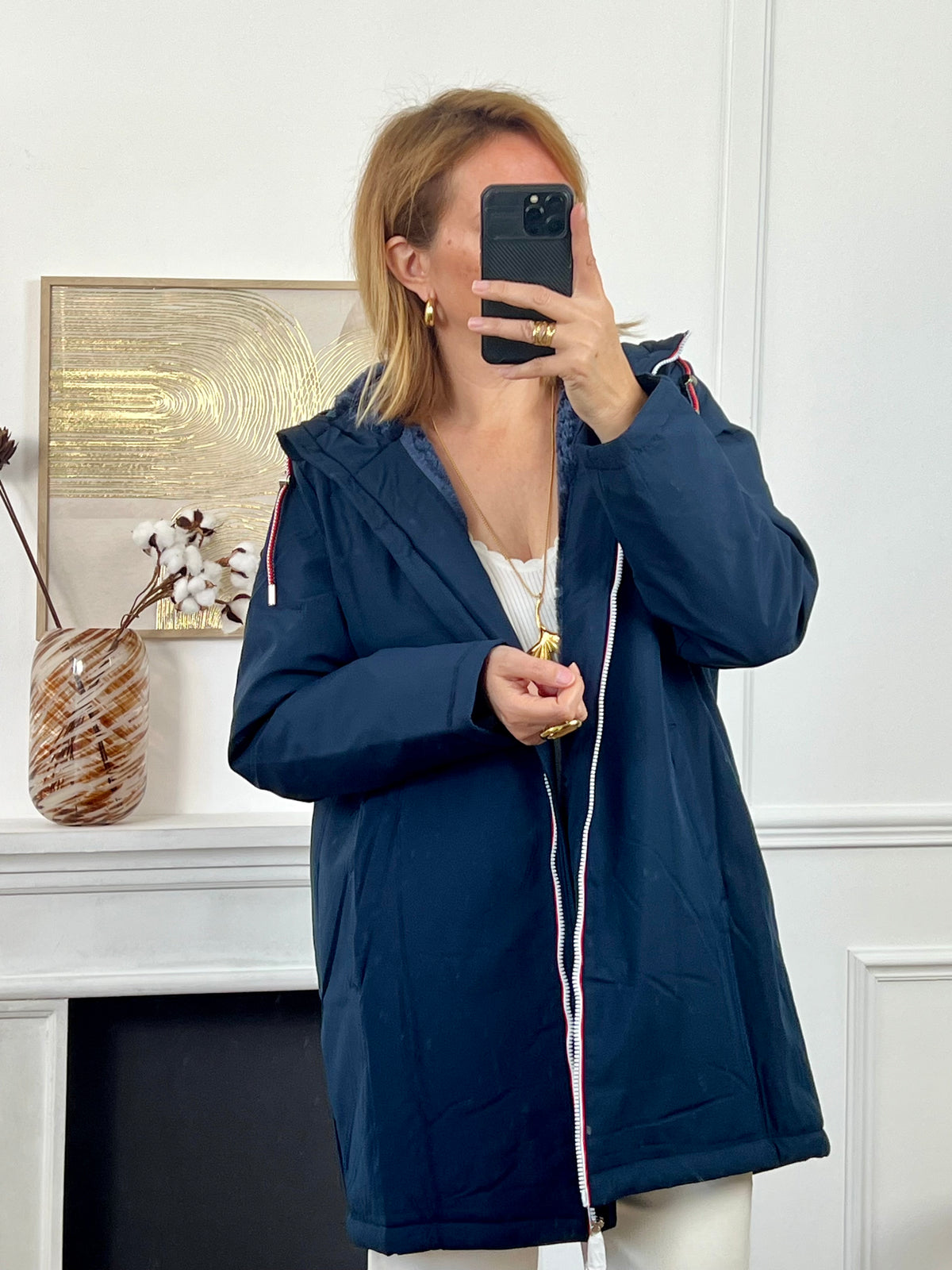 Manteau fourré long bleu marine : Anais