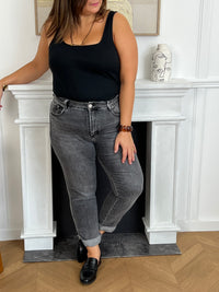 Jean mom gris grande taille : Melya