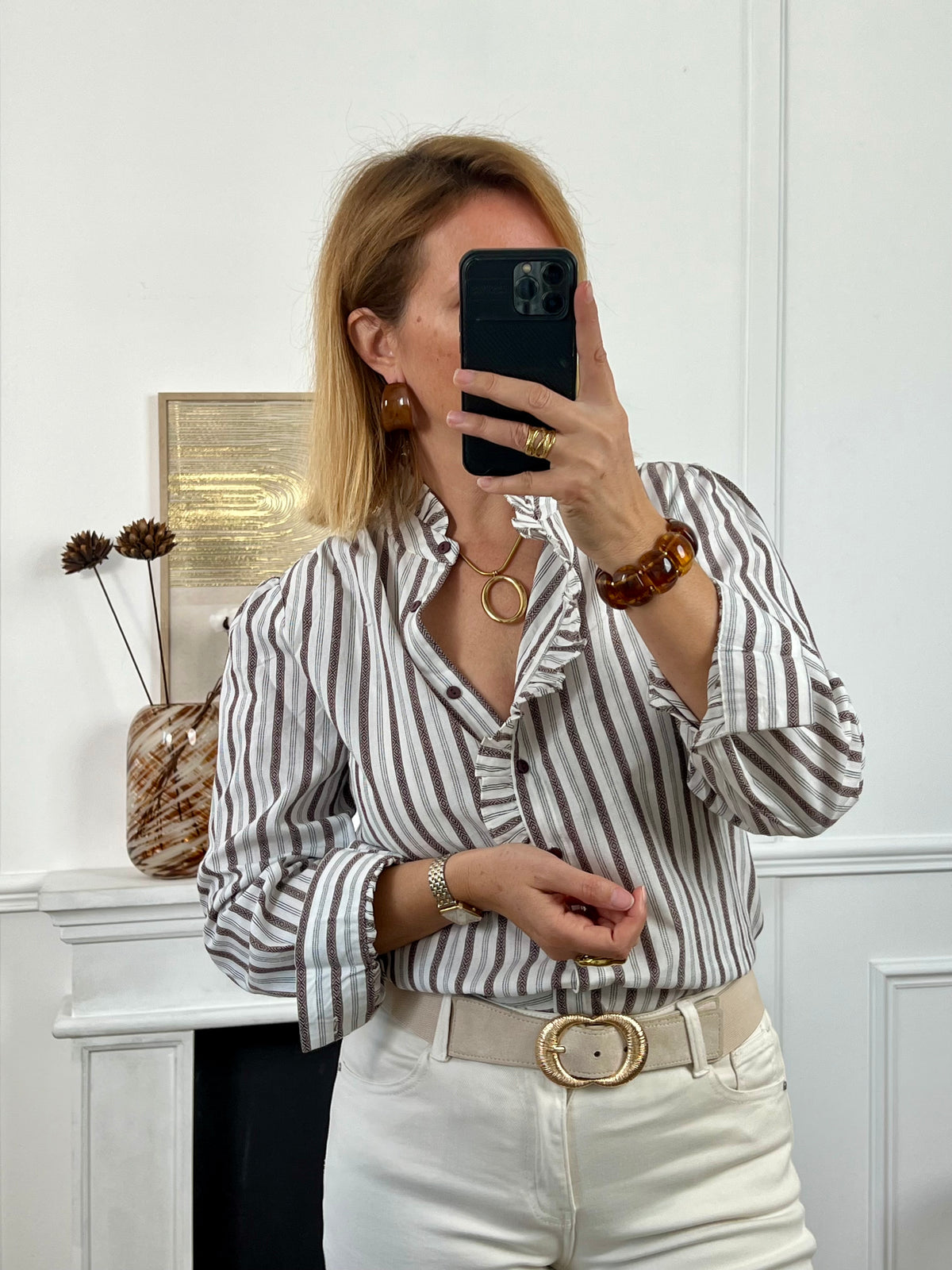 Ecru patterned shirt: Capucine