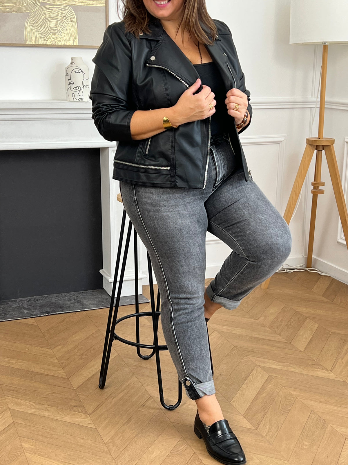 Jean mom gris grande taille : Melya