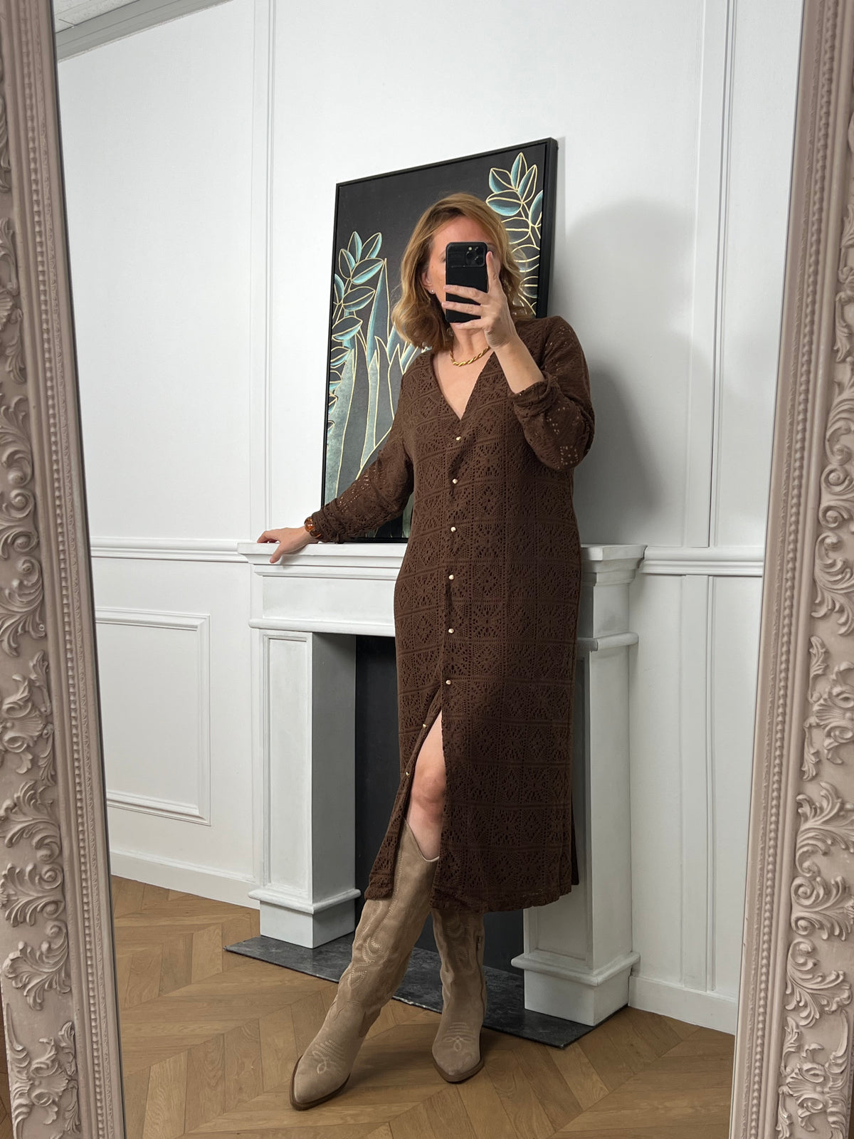 Brown long embroidered dress: Venus