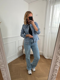 Light blue denim jacket: Mya