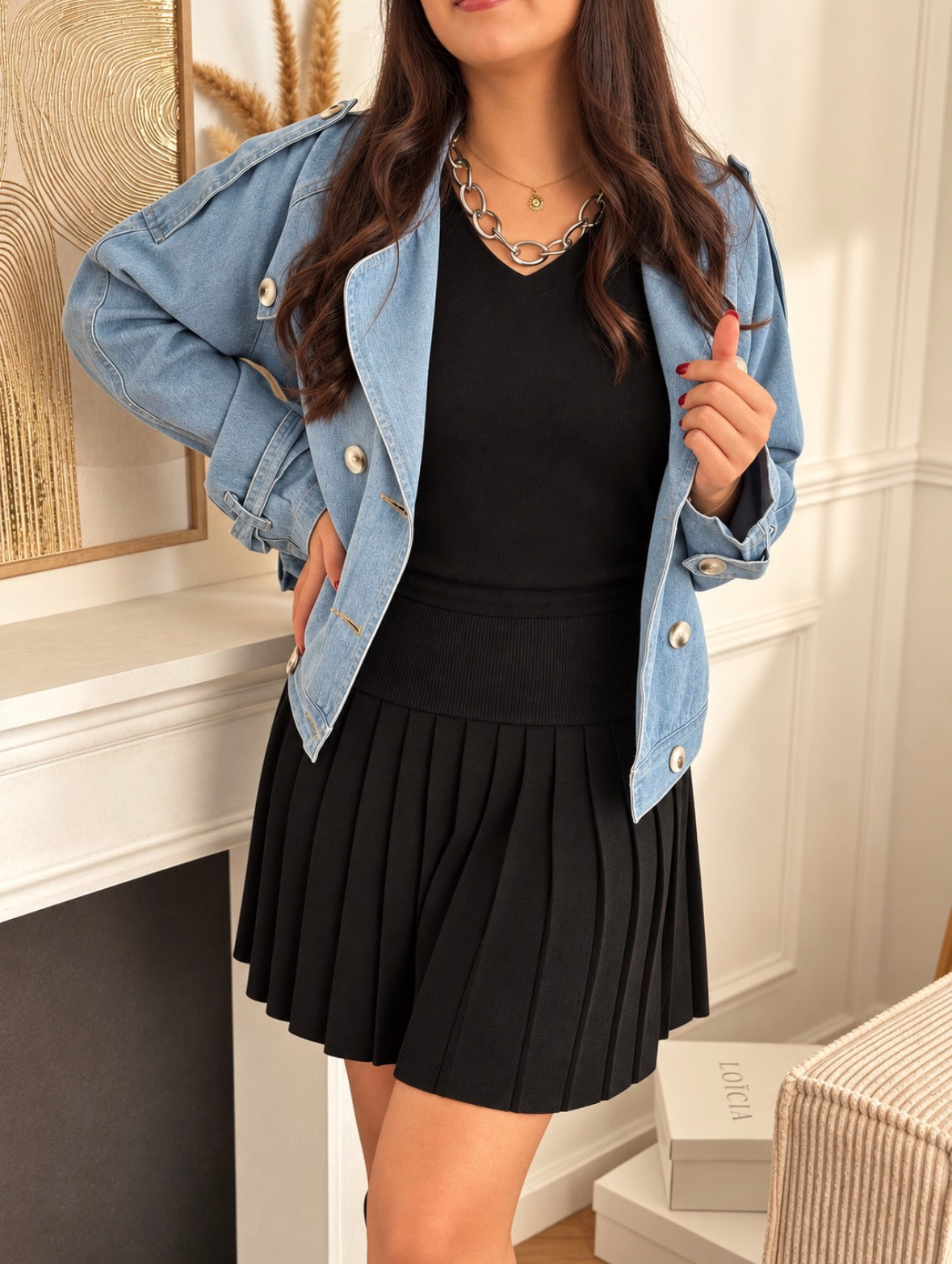 Jupe en laine courte plissée noire : Camila