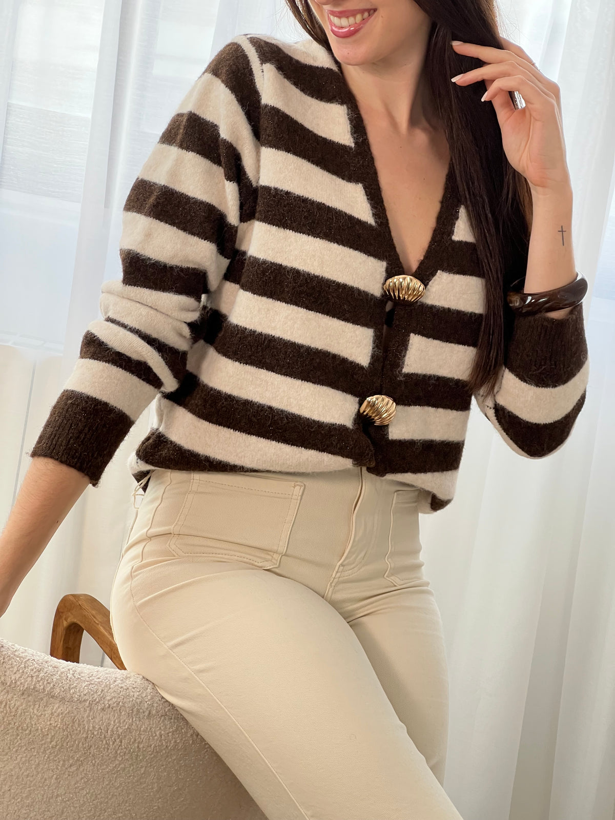 Pull marron et beige dos nu : Elwen