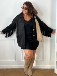 Veste noire à franges grande taille : Maïté
