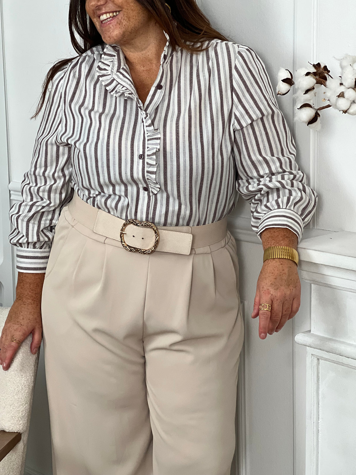 Ecru patterned oversized shirt: Capucine