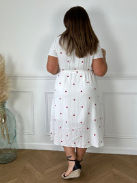 Robe longue écrue cœurs rouges : Naomi
