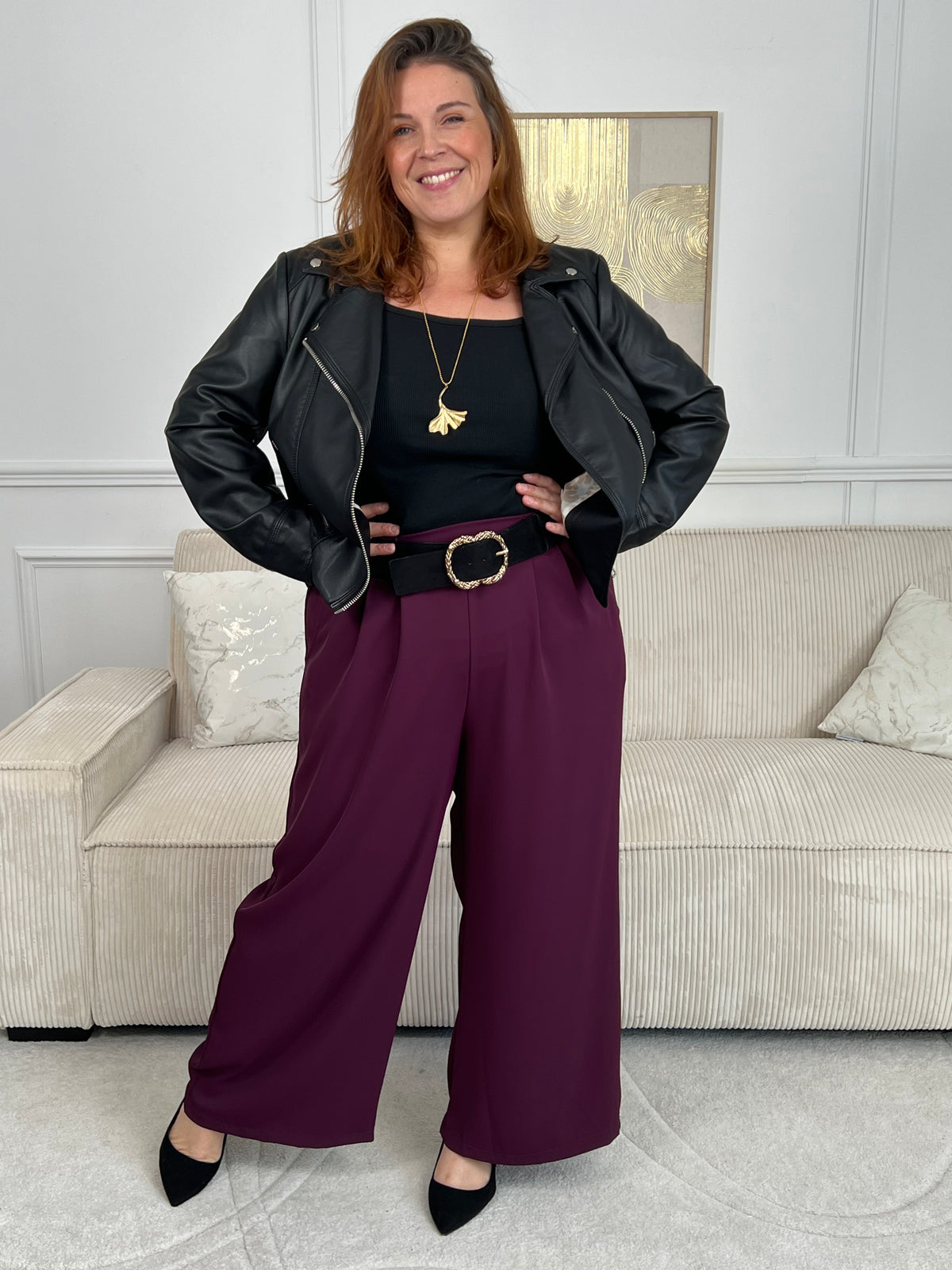 Pantalon prune coupe droite grande taille : Elie