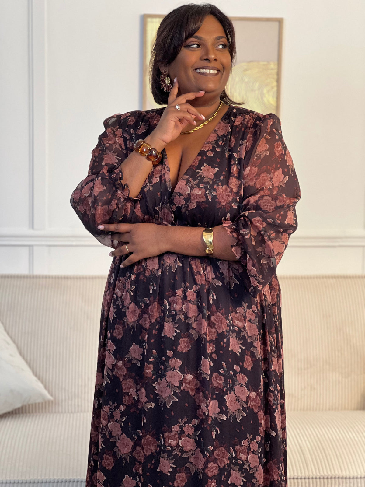 Robe longue à motifs grande taille : Blandine