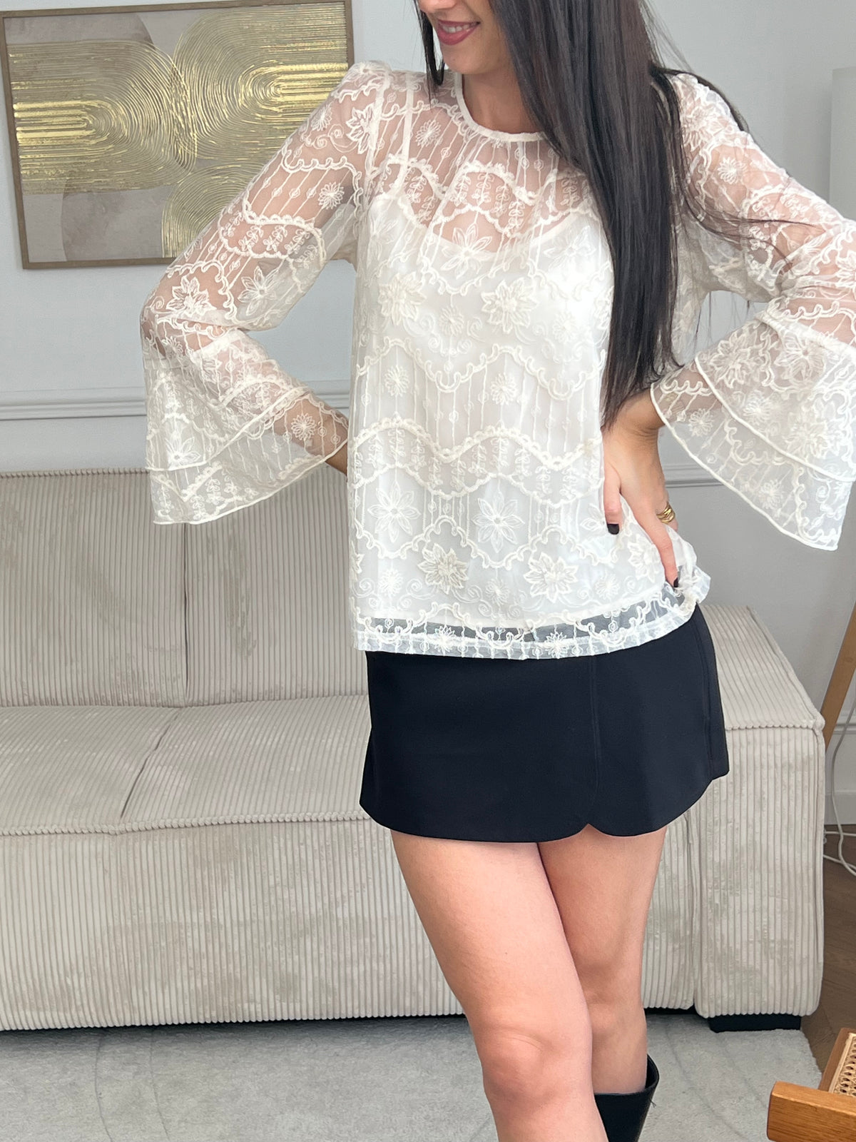 Ecru blouse with lace: Belita