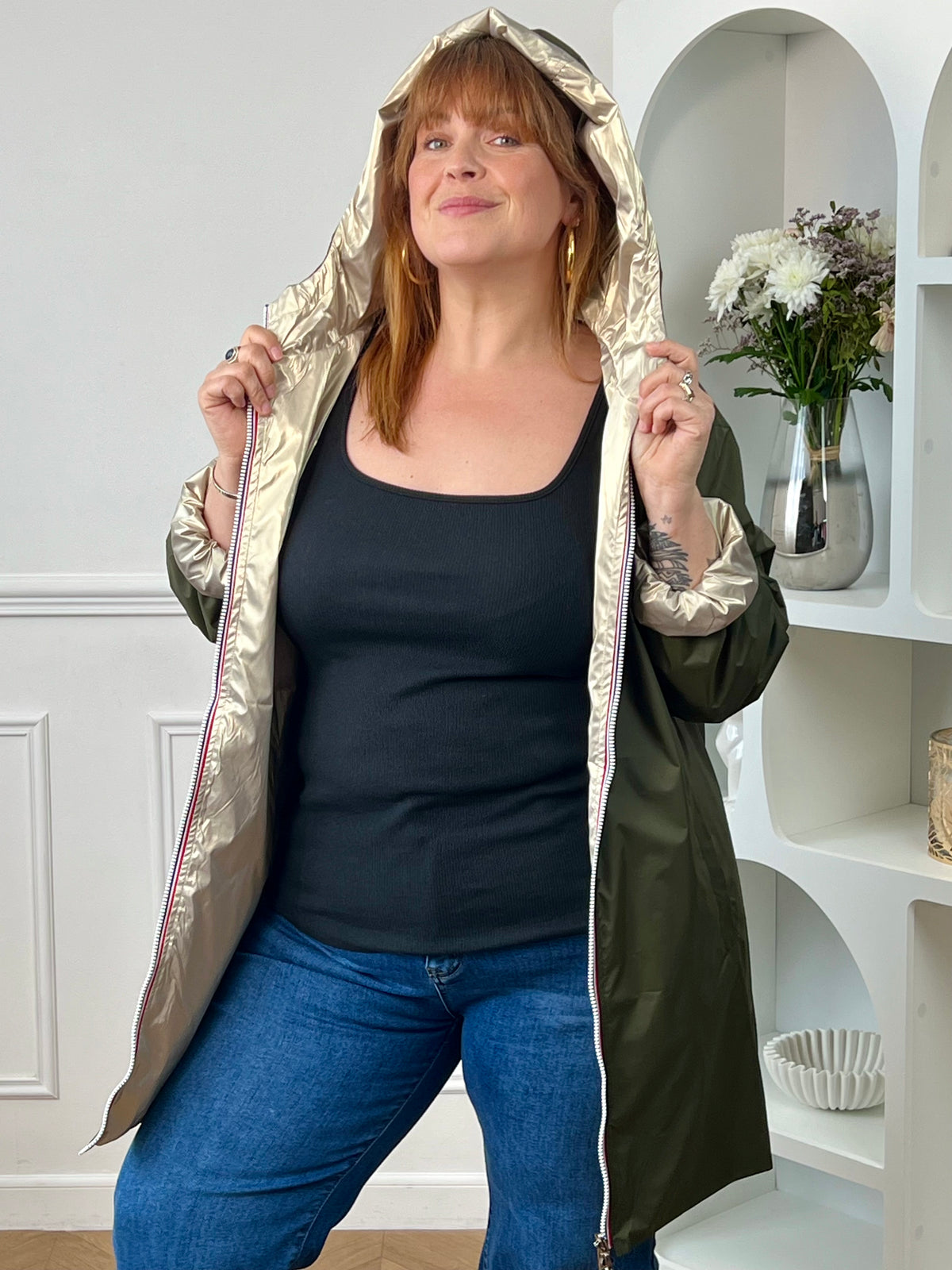 Parka réversible dorée/kaki grande taille : Taby