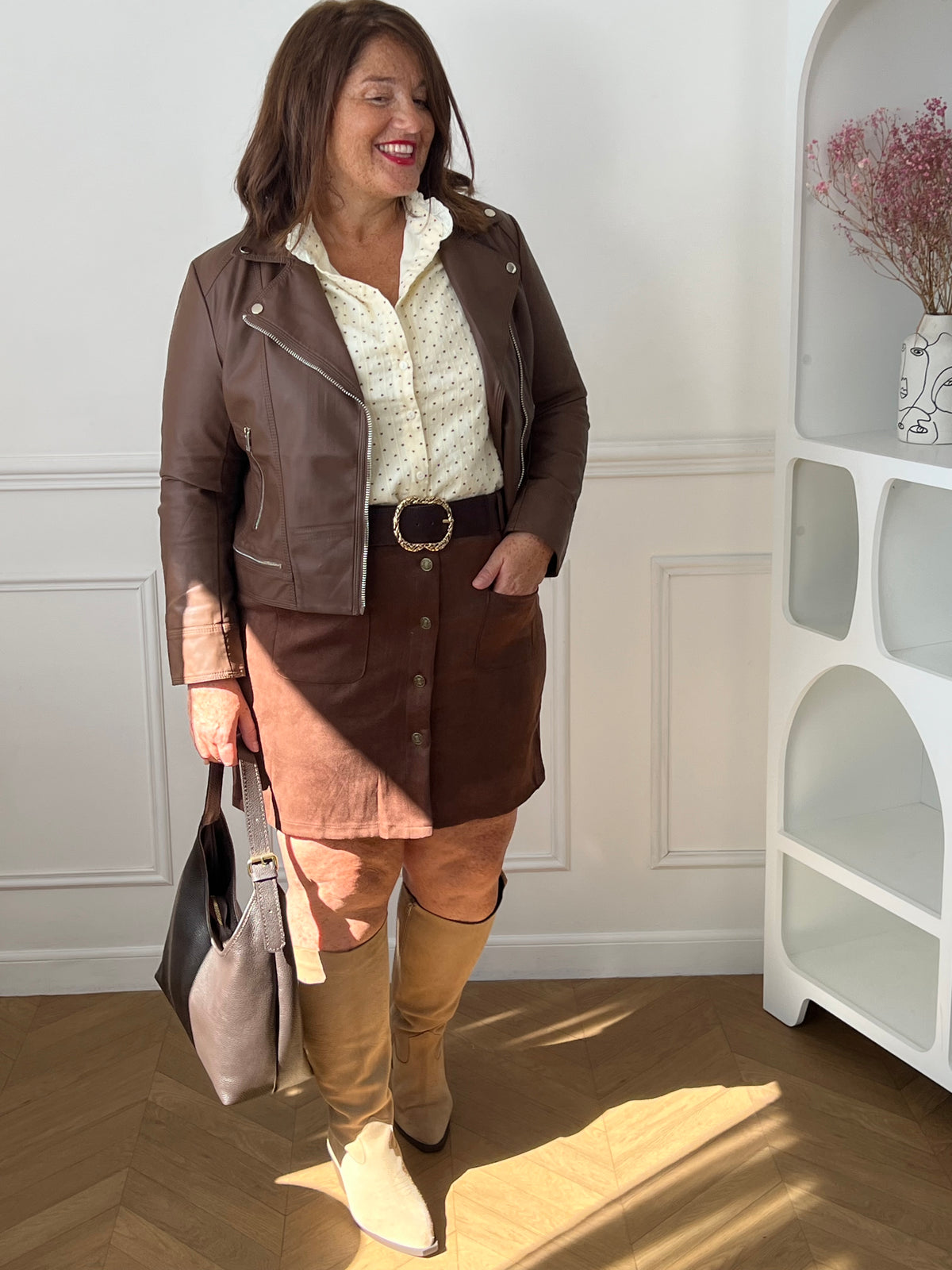 Jupe courte marron grande taille : Mely