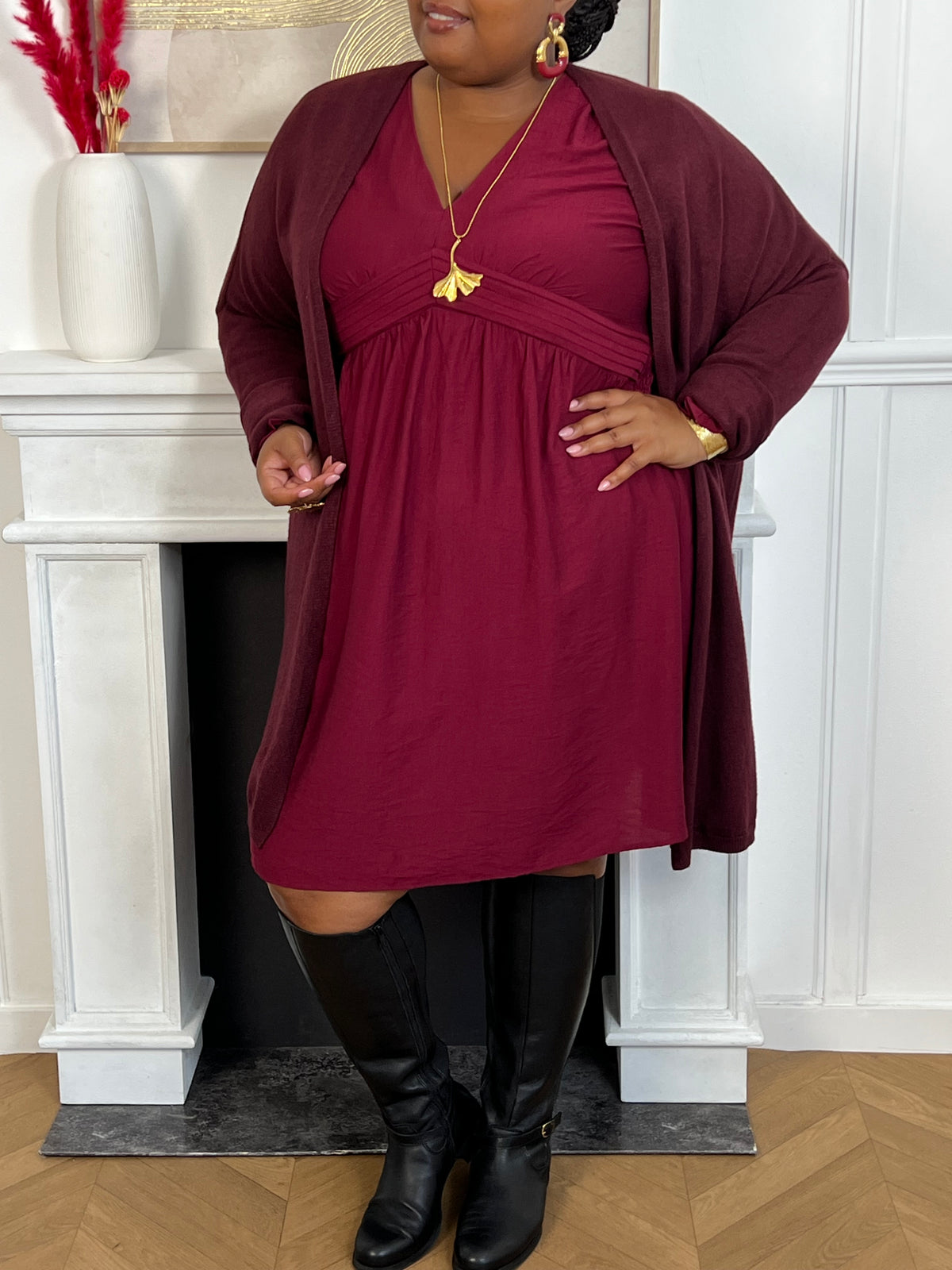 Robe courte prune grande taille : Alexandra