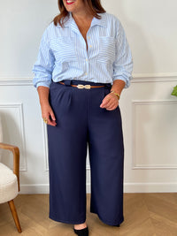 Pantalon bleu coupe droite grande taille femme 