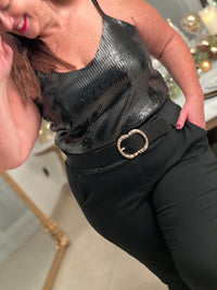 Top noir à sequins Curve : Anycia