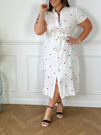 Robe longue écrue cœurs rouges : Naomi