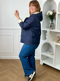 Reversible Daunenparka in Gold und Blau für große Größen: Sora