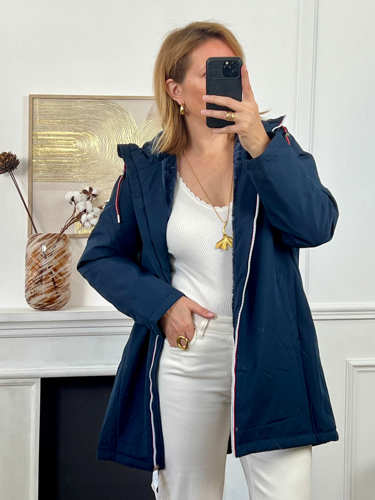 Manteau fourré long bleu marine : Anais
