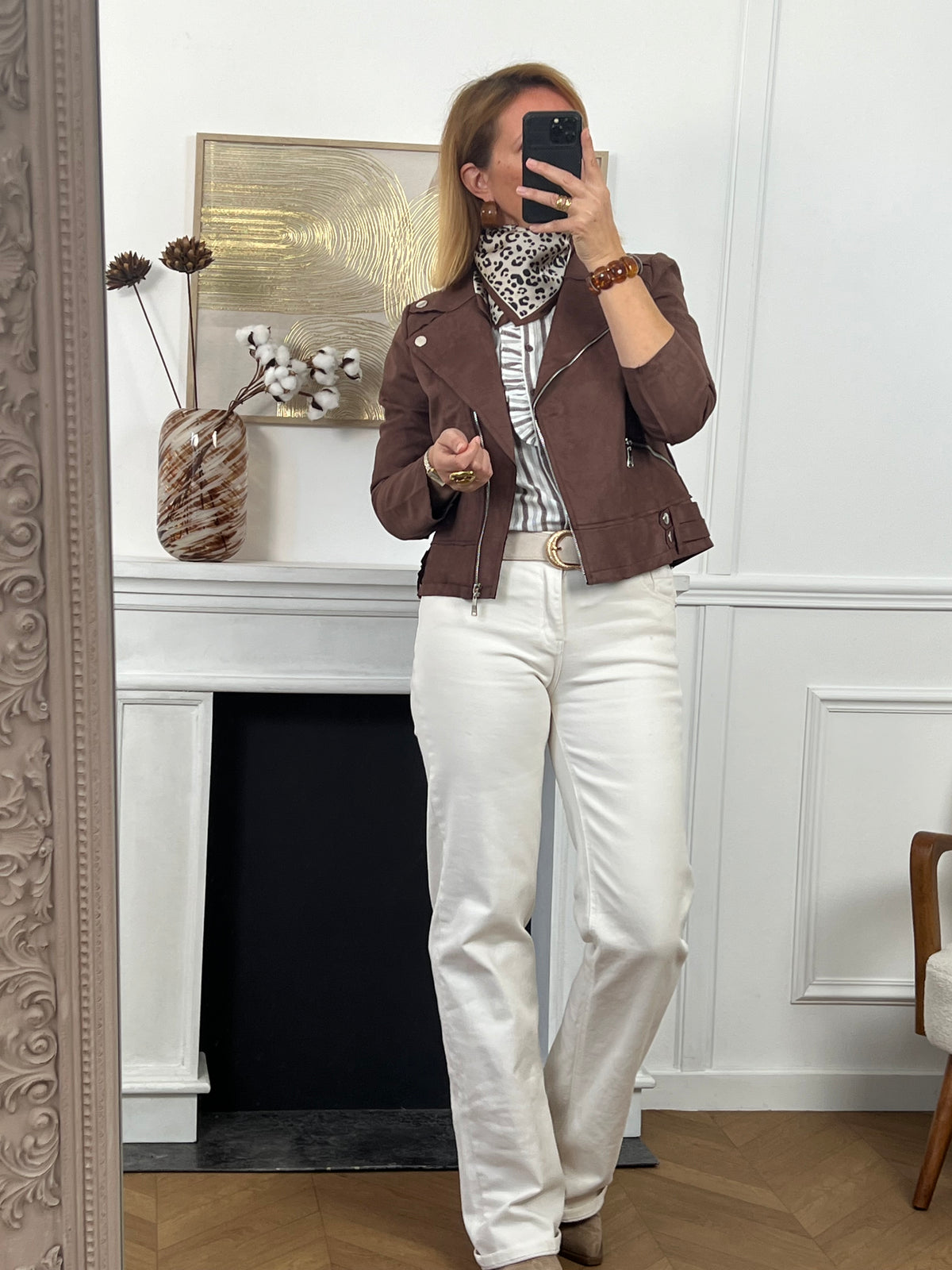 Ecru patterned shirt: Capucine