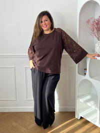 Pull marron avec dentelle grande taille : Alec