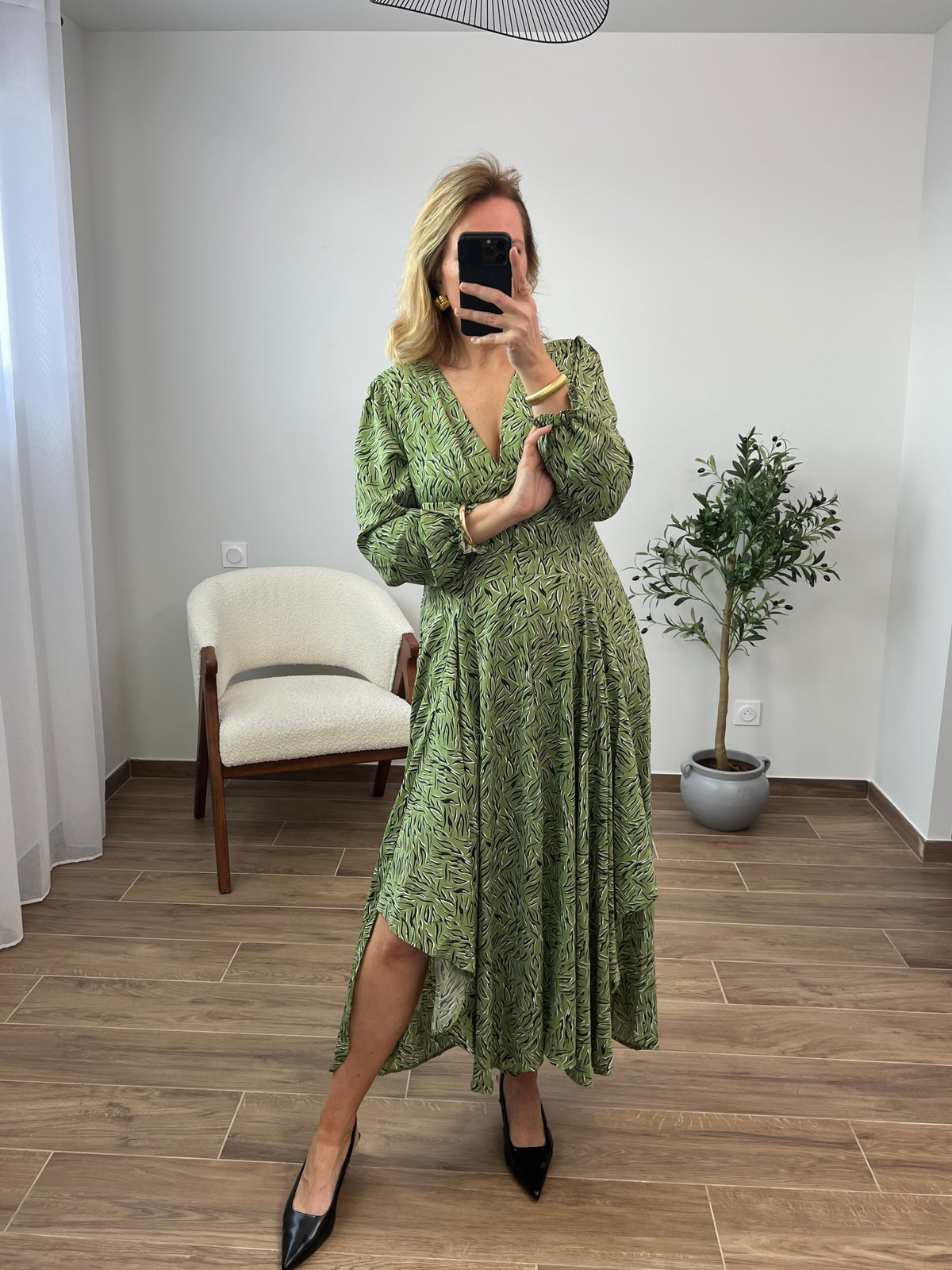 Robe longue verte à motifs : Elvalia