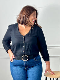 Chemise noire en gaze de coton grande taille femme – Laury | Loïcia