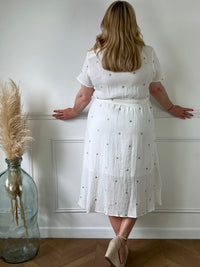 Ecru long dress with gold hearts: Naomi