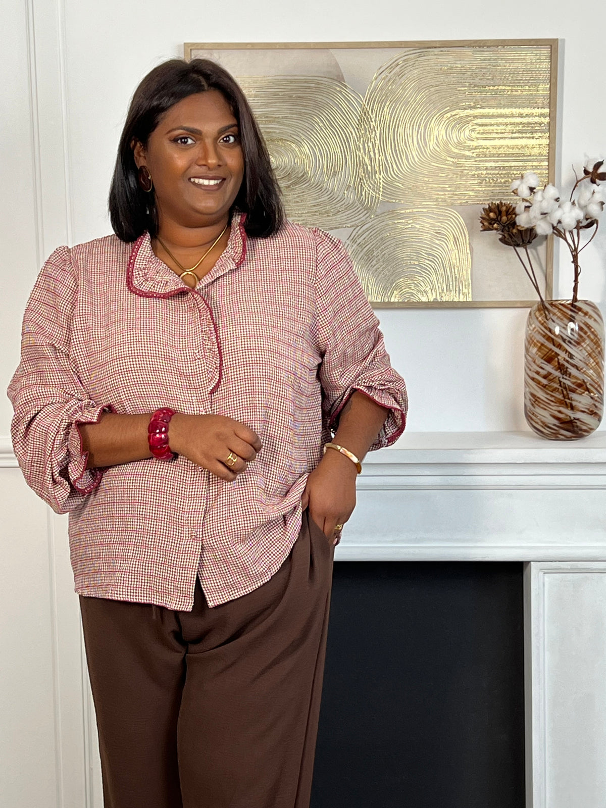 Chemise bordeaux à motifs grande taille : Angelia