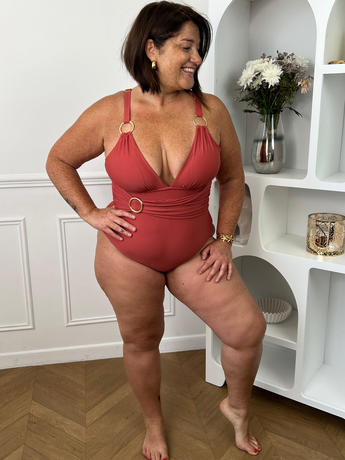 Maillot de bain 1 pièce vieux rose Curve : Tendy