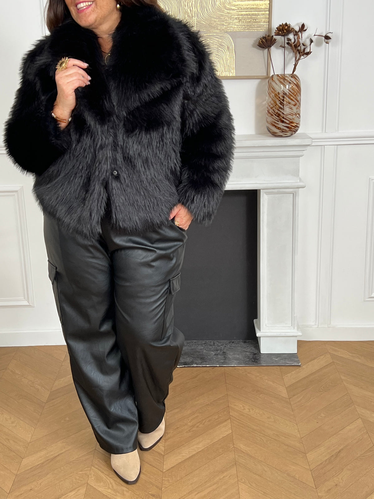 Cargo simili noir grande taille : Jade