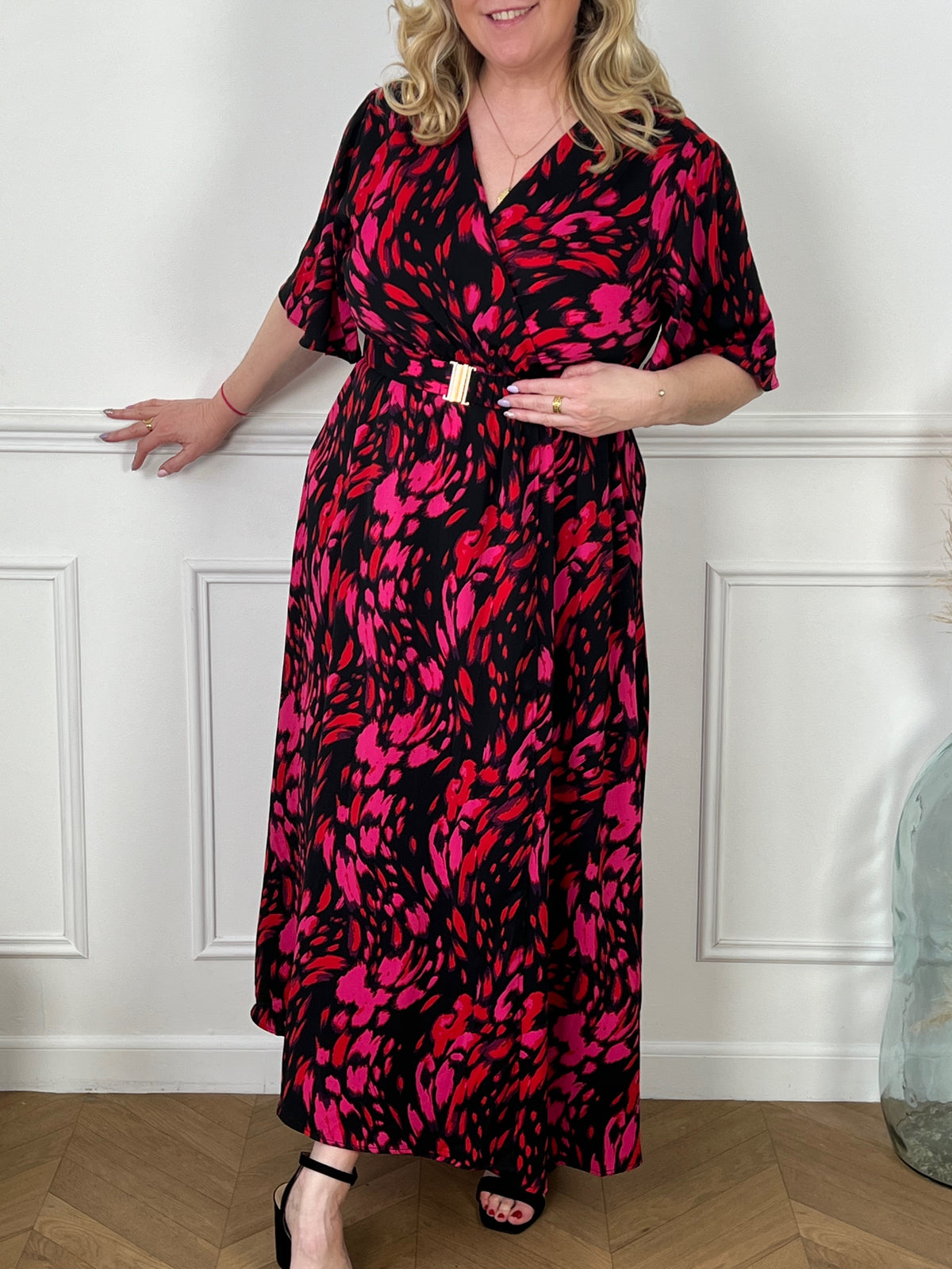Robe longue noire et rose : Kamelia