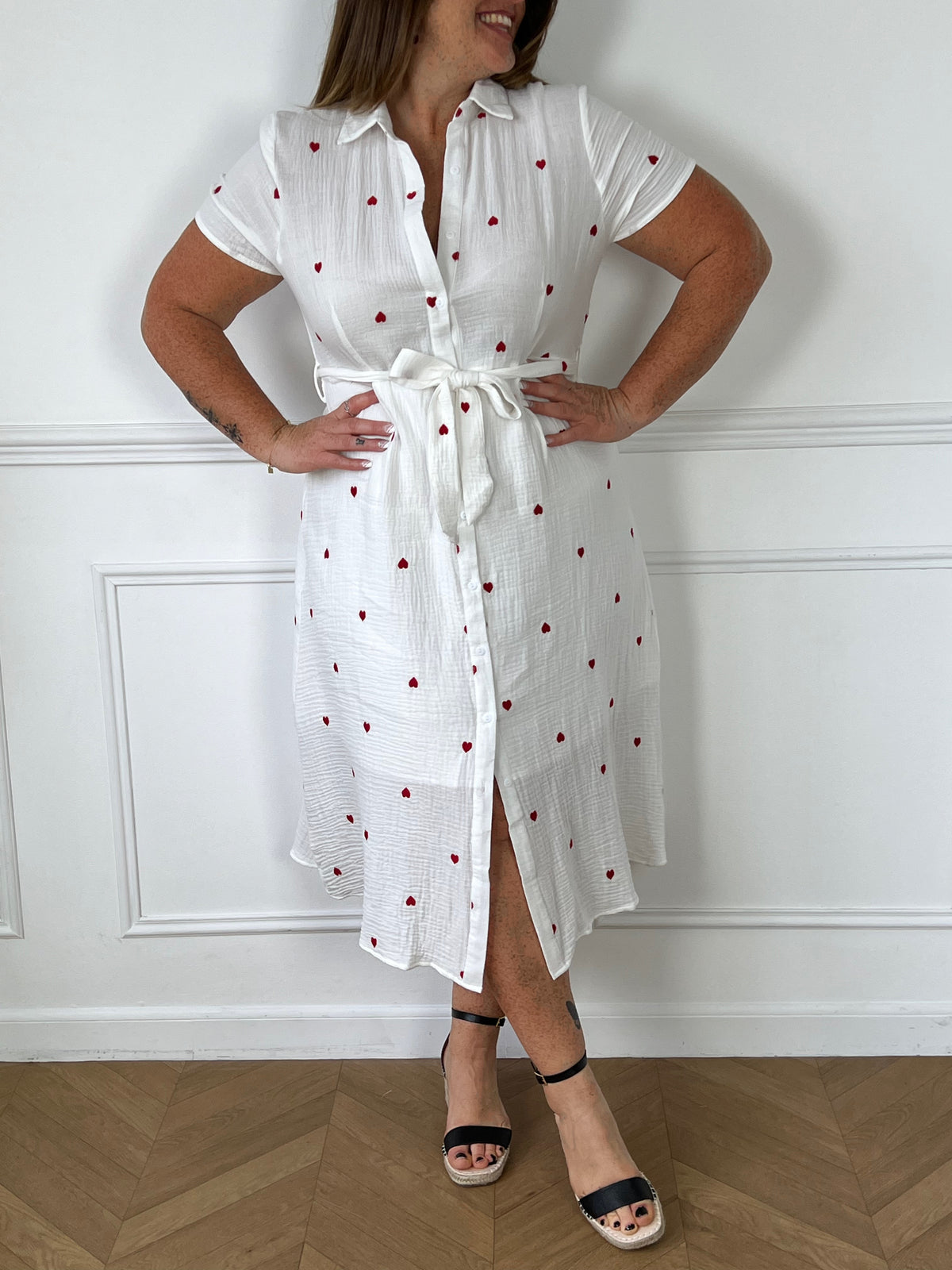 Robe longue écrue cœurs rouges : Naomi